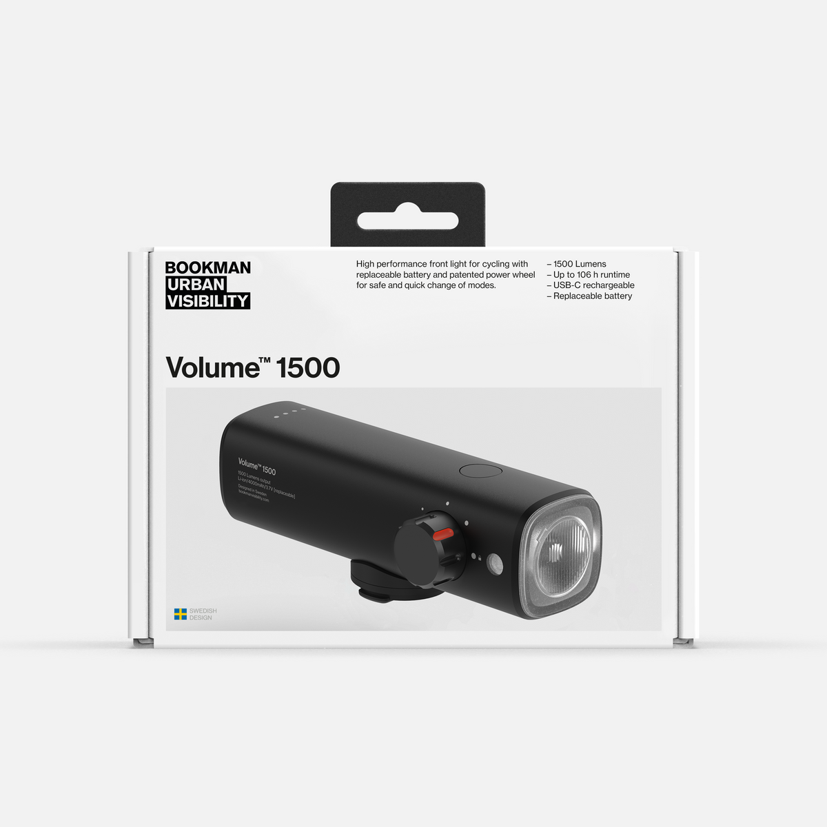 Bookman Volume 1500 bike light with packaging