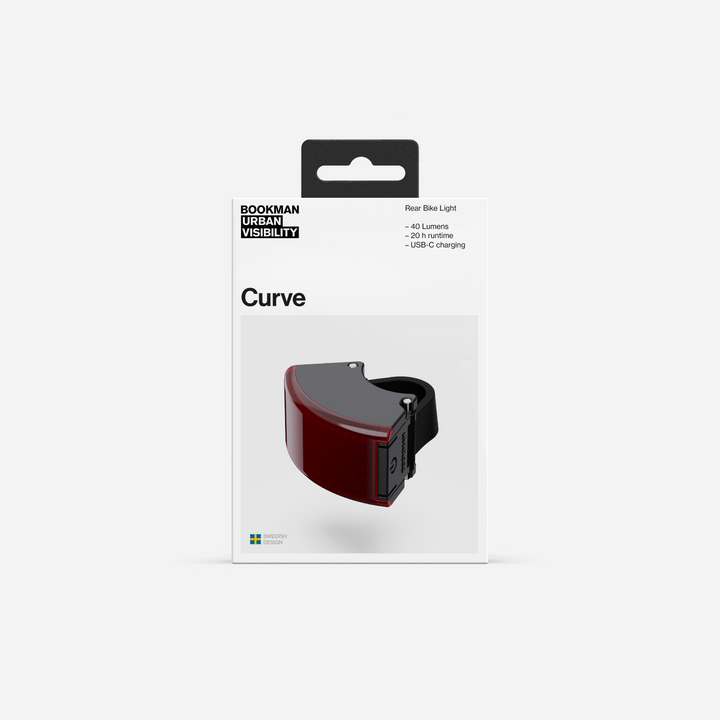 New generation Curve rear bike light in packaging